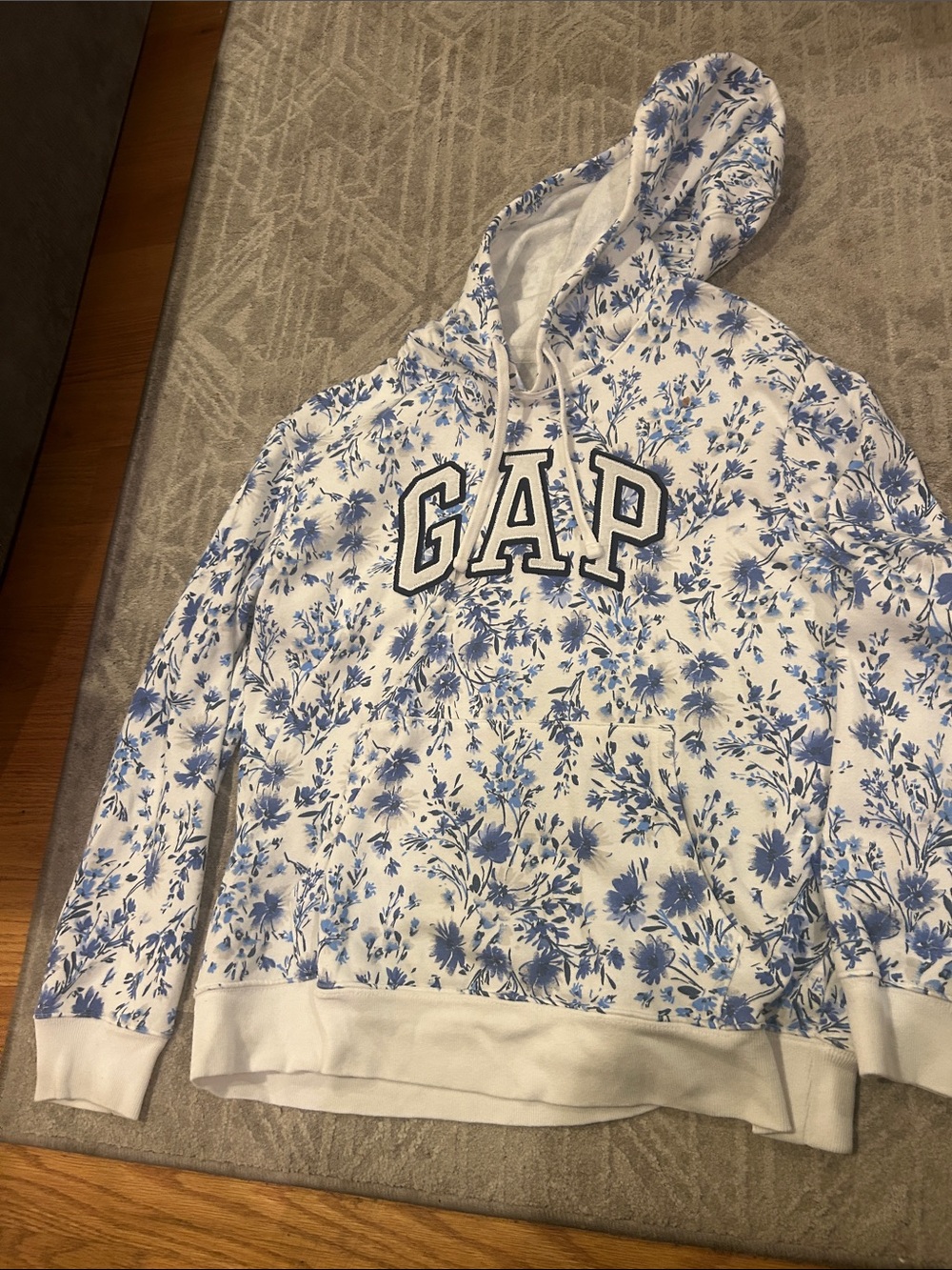 GAP womens White Hoodie with Blue Floral Design